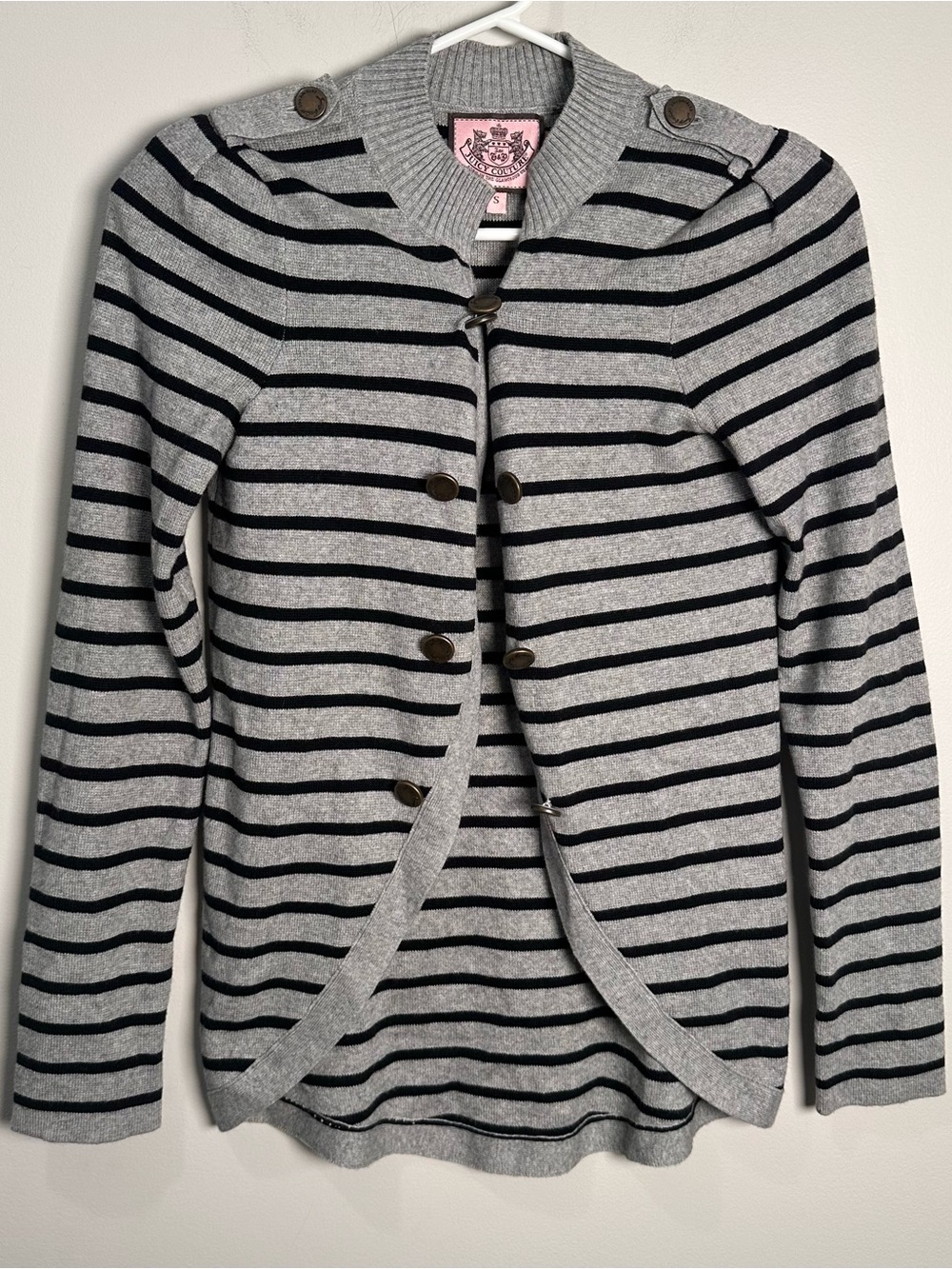 Juicy Couture Striped Gray & Black Button-Front Women's Sweater